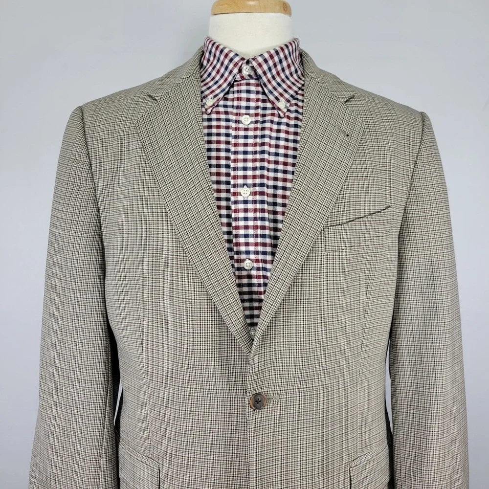 Joseph Abboud Men's‎ Sport Coat Blazer Two Button Beige Plaid Silk Wool 42S